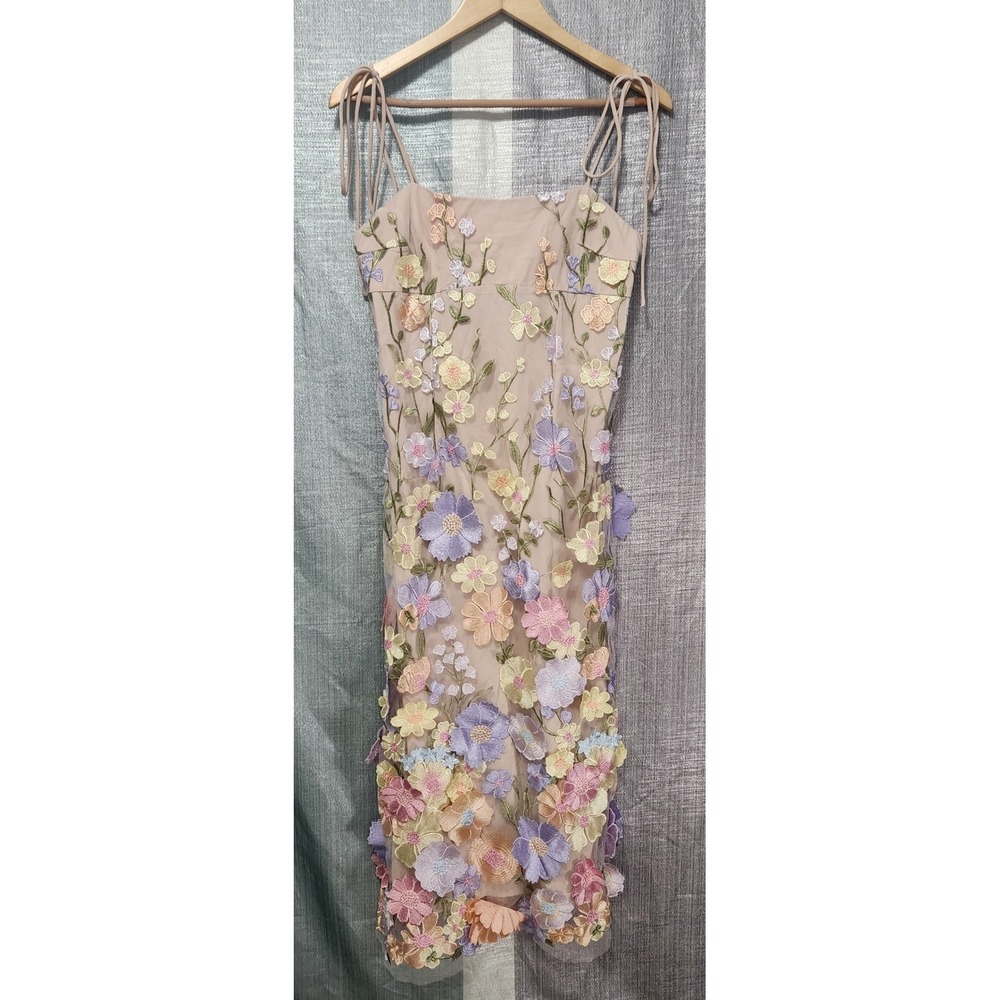 Billy J Marigold Maxi Dress Fairycore Pink Floral 3D Embroidery 10 NEW Garden